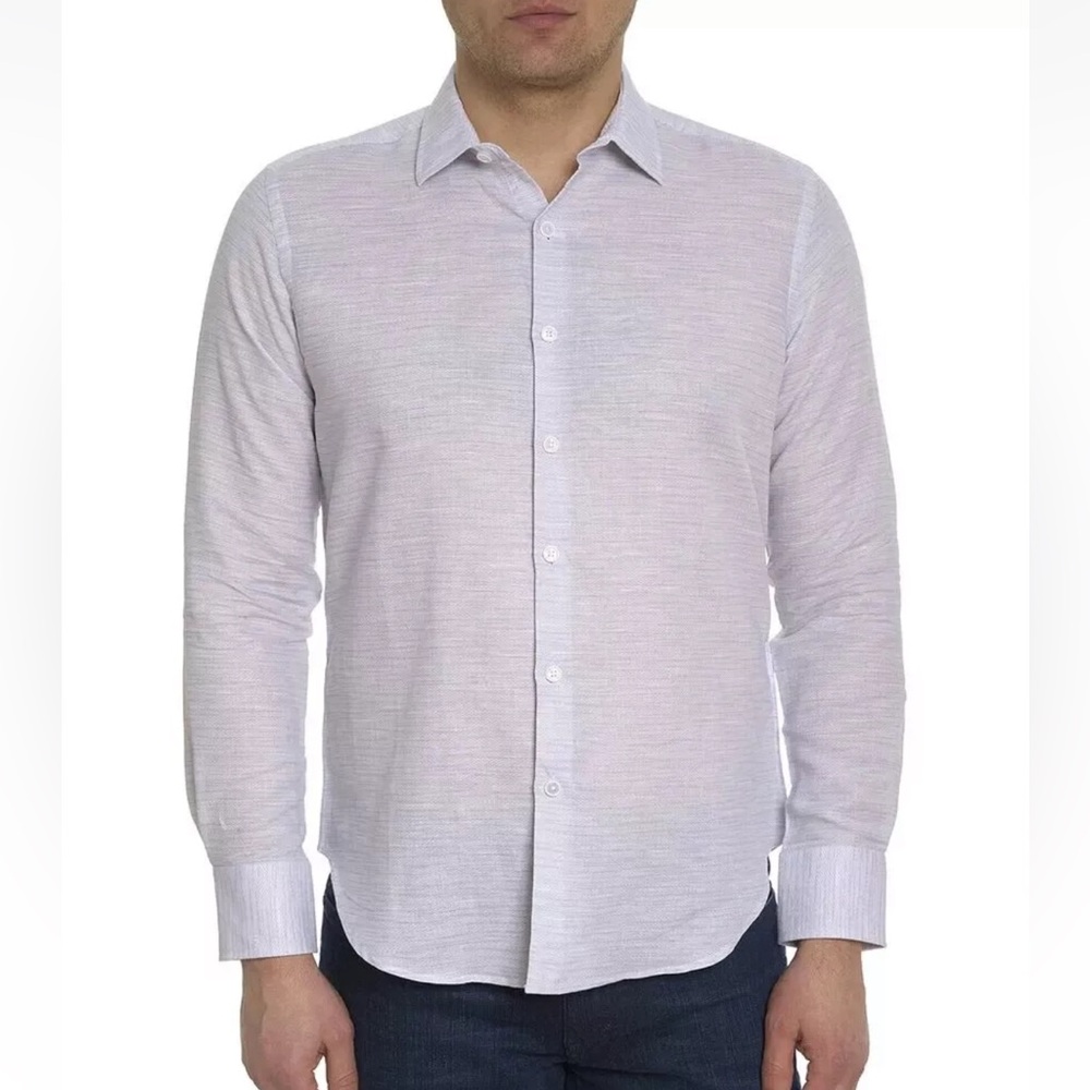 Robert Graham Daniels White Gray Long Sleeve Button Up Linen Cotton Classic XL
